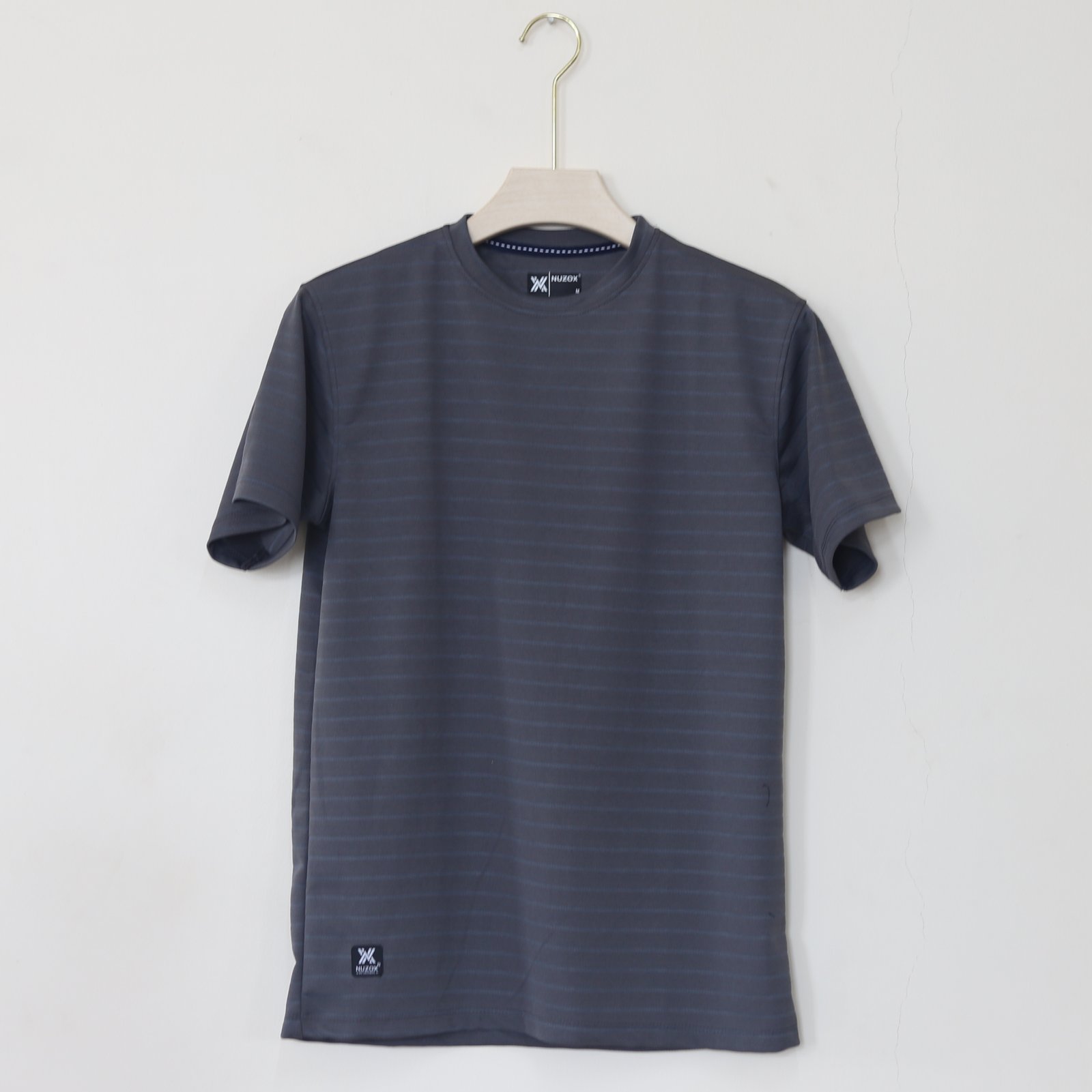 Striped Men Half  Hand T-Shirt Dark Grey