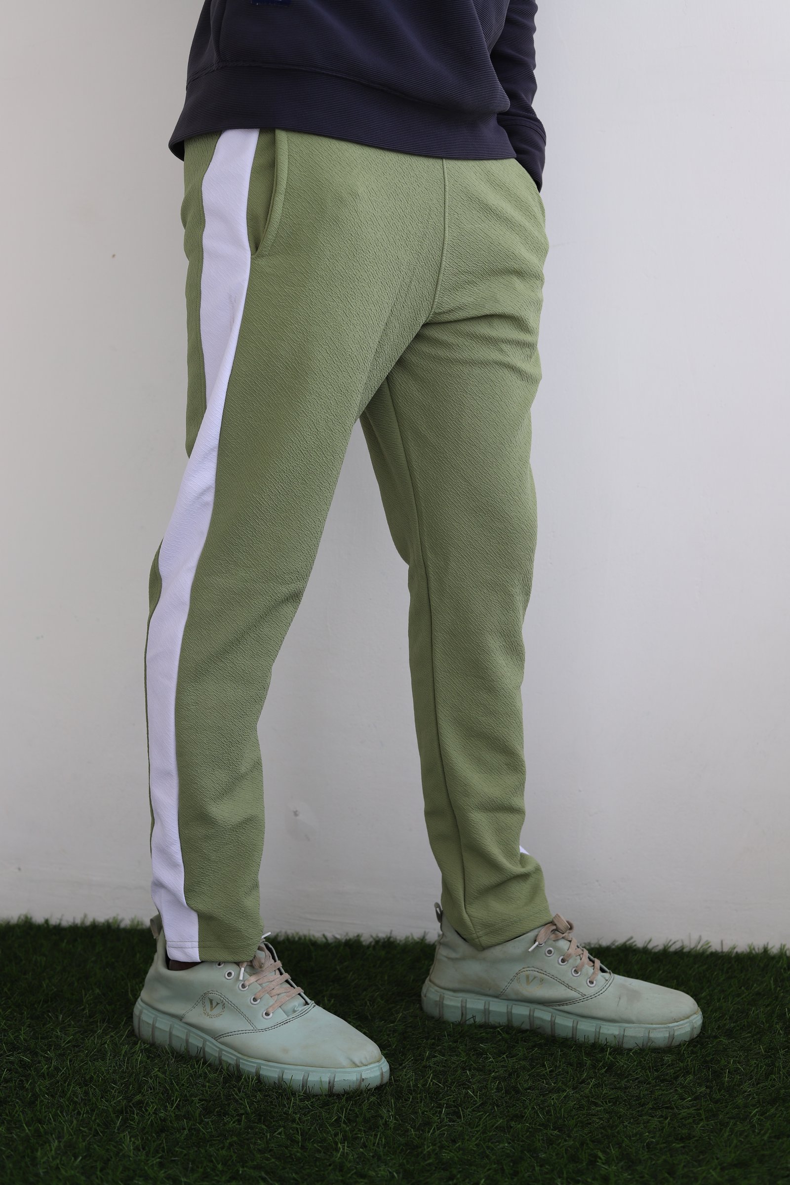 Mens Track Pant  With White  Pannel(PistaGreen)