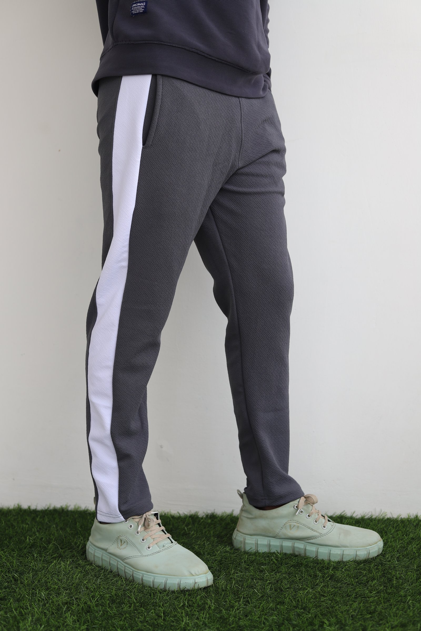 Mens Track Pant  With White  Pannel(Dark grey)