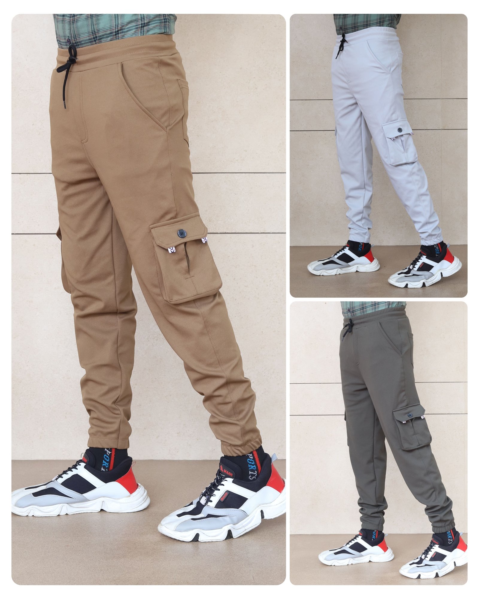 Cargo Pants Pack 3 Combo ( Brown,Lgrey,Olive Green)