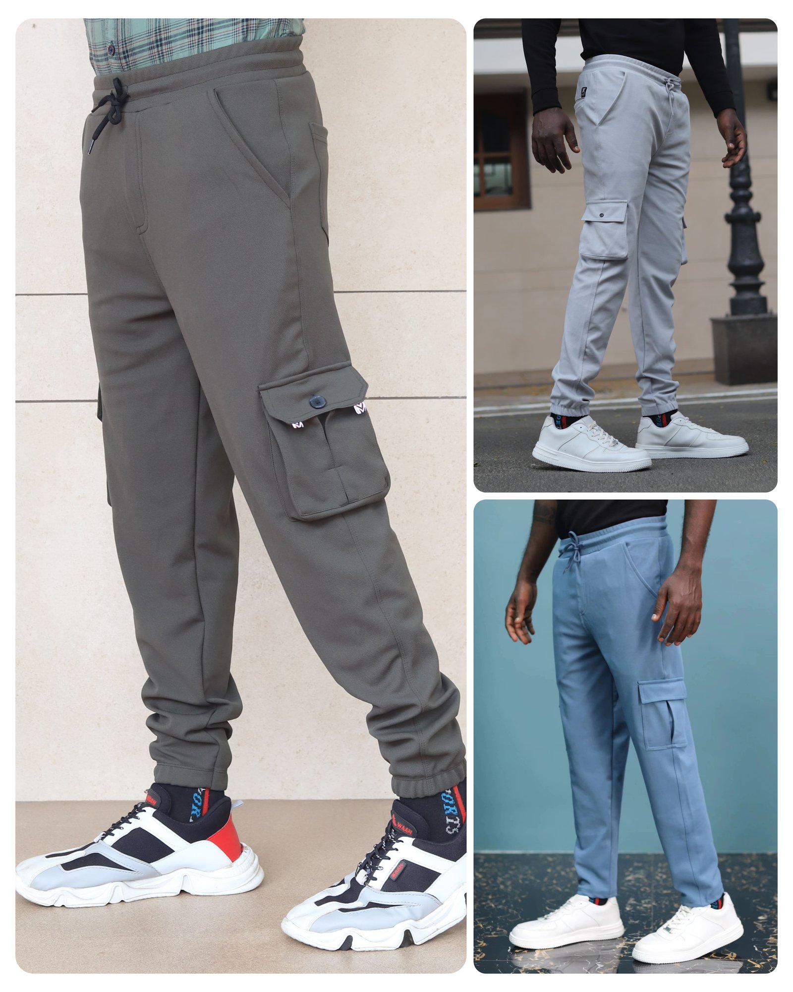 Cargo Pants Pack 3 Combo ( Blue, Olive Green,Lgrey)