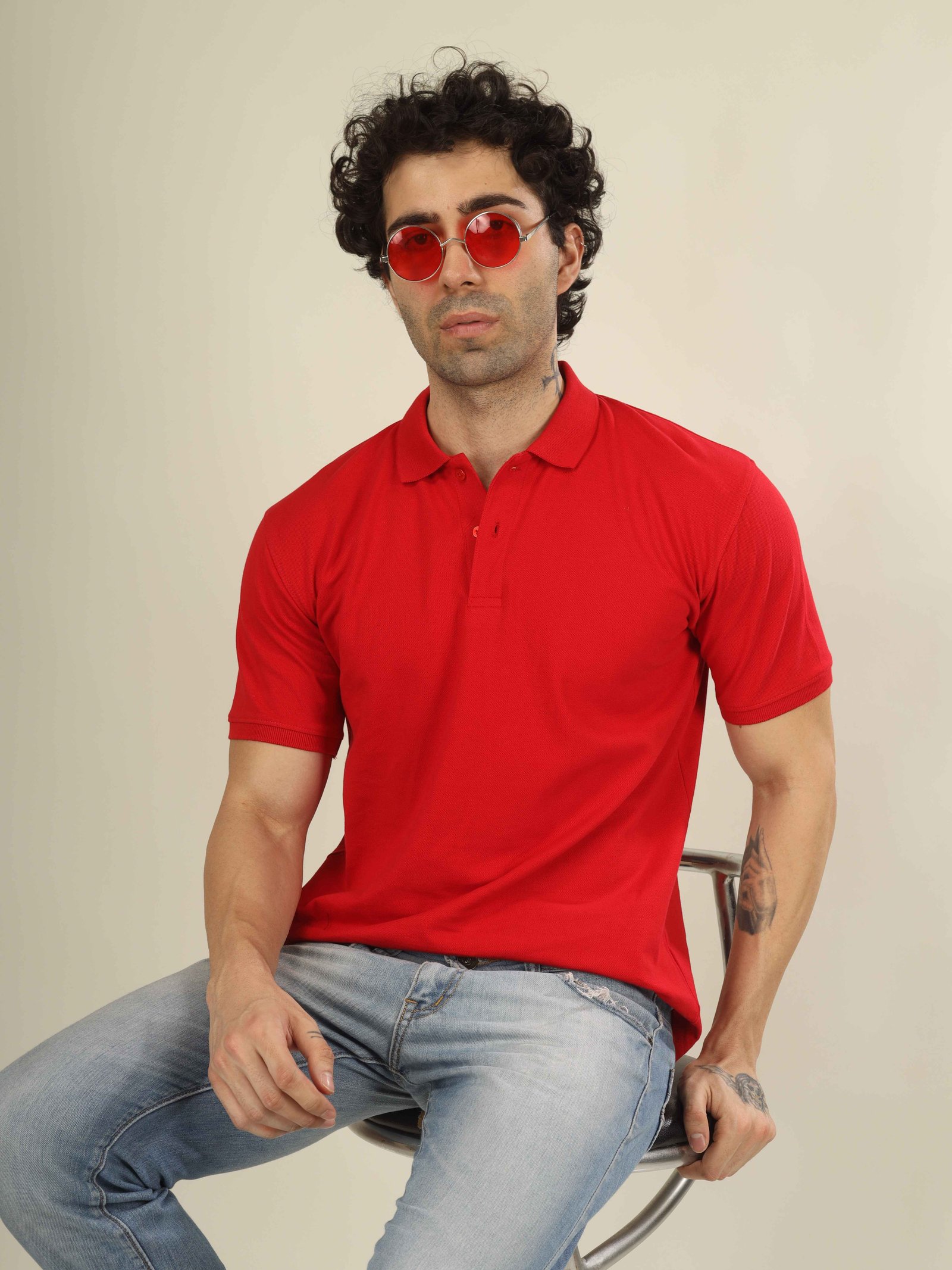 Mens Polo Collar T-Shirt(Red)