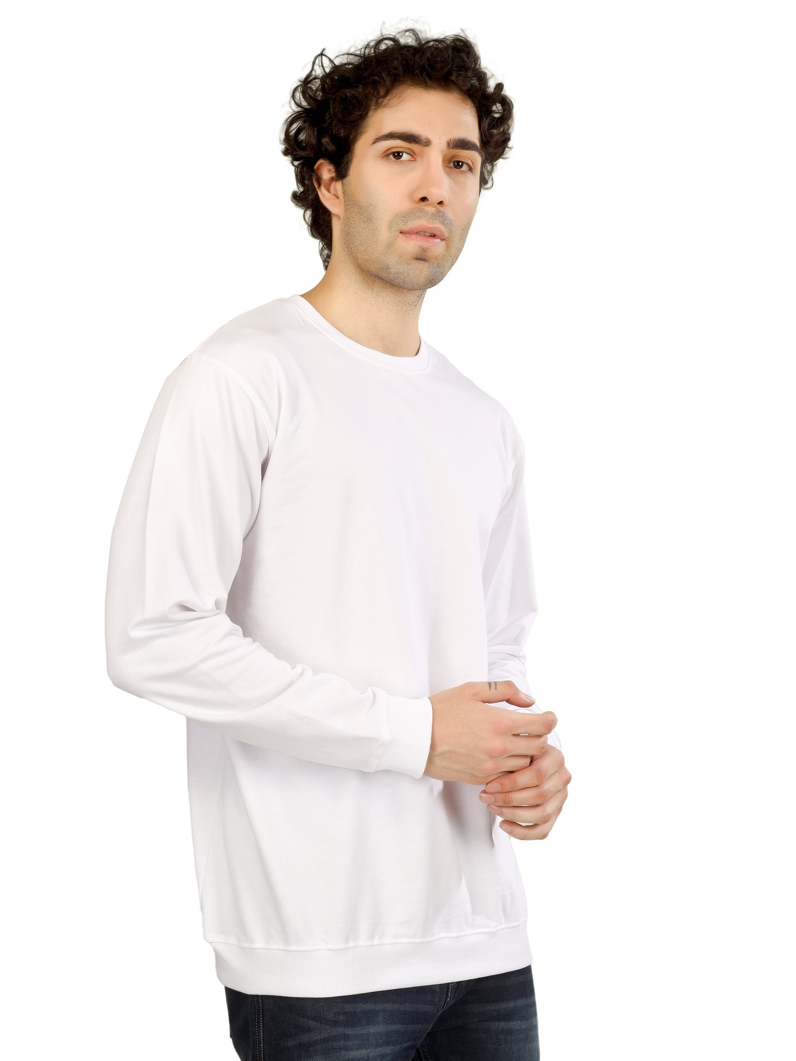 Cotton Full Sleeve Sweatshirt For Men (White)